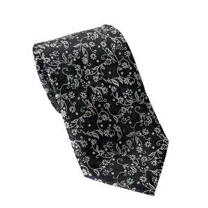 Stacy Adams Black Silver Floral Print Novelty Microfiber Necktie